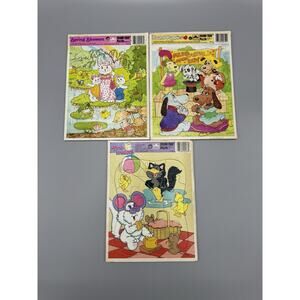 VTG 1986-1987 Frame-Tray Puzzle Lot W/ Golden Purr-Tenders Pound Puppies READ